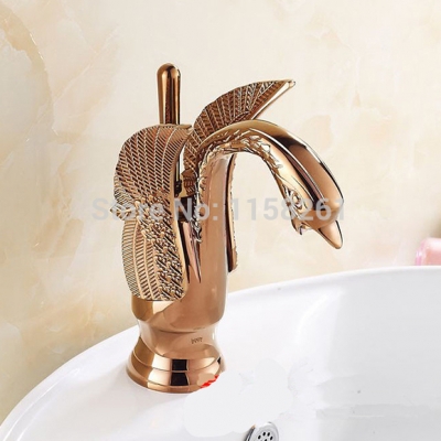 new design luxury copper and cold taps swan faucet rose gold plated wash basin faucet mixer taps hj-35e