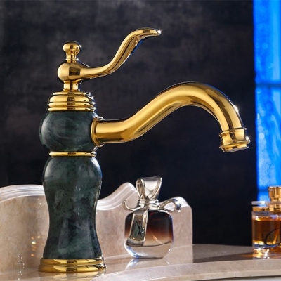 new fashion gold brass and marble body bathroom basin faucet single handle water tap bathroom vanity m-05 [golden-bathroom-faucet-3343]