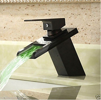 oil rubbed bronze faucet deck mounted led light faucets waterfall bathroom black basin tap torneira led [led-waterfall-faucet-6165]