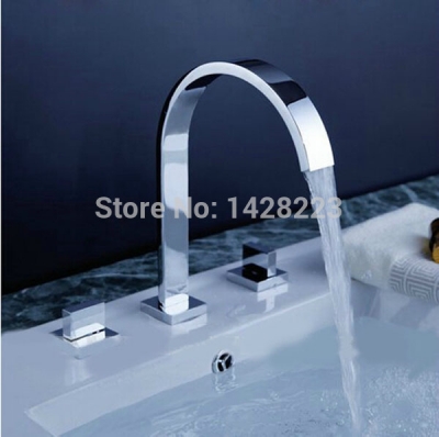 polished chrome deck mounted waterfall basin faucet dual handles bathroom basin mixer taps [chrome-1522]