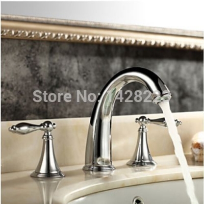 polished chrome widespread bathroom dual handles waterfall basin mixer taps deck mounted 3 holes basin sink faucet [chrome-1475]