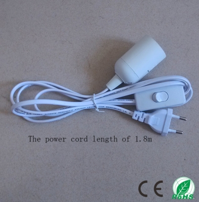 suspension e27 lamp holder, the power cord length 1.8 meters, plug and play, round plug with switch ,white luster e27 base