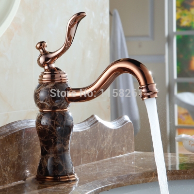 unique design deck mounted rose golden color basin faucets single handle cold bathroom vessel sink mixer taps al-8908e [golden-bathroom-faucet-3397]