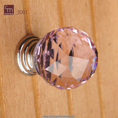 10pcs decorative hardware k9 crystal glass chrome cabinet cupboard door knobs pink(diameter:30mm)