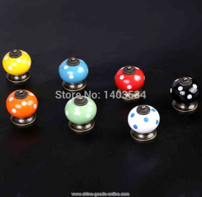 10pcs vintage dot round ceramics drawer knob cabinet pull handle cupboard bedroom door new + gift [Door knobs|pulls-2563]