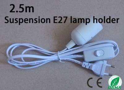 2.5m suspension e27 lamp holder, the power cord length 2.5 meters, plug and play, round plug with switch ,white luster e27 base