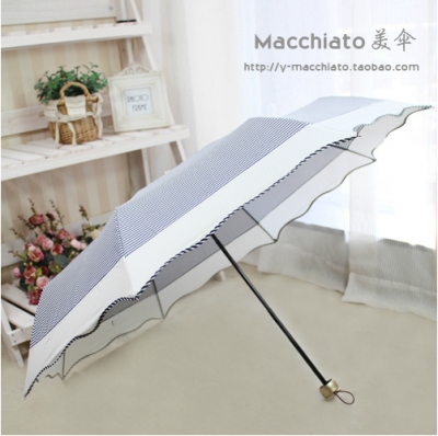 2014 freshing temperament blue and white strip pattern navy style 3 folded practicability lady umbrella