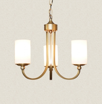 2015 american modern simple copper chandelier with milk white frosted glass lampshade for living room