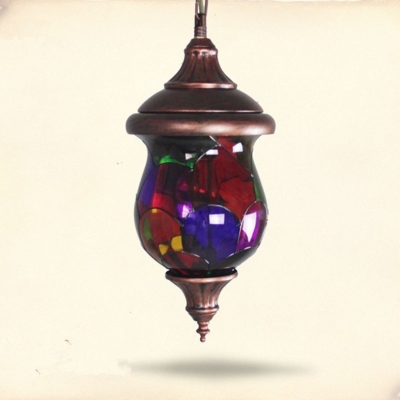 2015 new bohemia colorful painted glass iron 1 head led pendant light for corridor balcony [bohemia-style-7879]