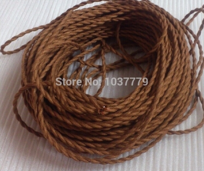 25 meters long brown color double 2*0.75 cords braided textile fabric wire cable [sample-order-of-2-core-wire-7549]