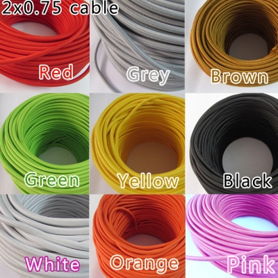 (2m/lot) whole price,10 colours,vintage fabric copper conductor eletrical wire(2*0.75mm),suitable for edison bulb lamps