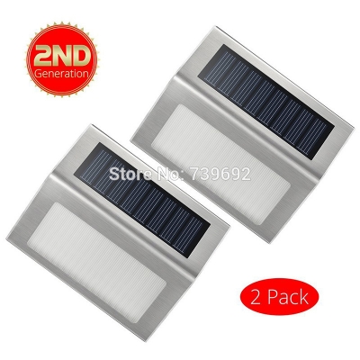 2pcs led solar light outdoor yard garden pathway waterproof solar powered stair lighting lamp with upgrade solor panel
