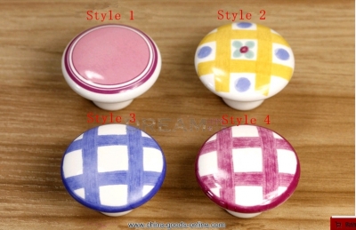 38mm colorful plaid great circle ceramic knobs bedroom kitchen door cabinet cupboard knob pull drawers handle