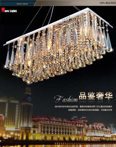 60cm rectangle crystal pendant light fitting crystal chandelier ceiling suspension lamp for dining room, bedroom, meetin