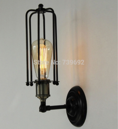american style edison wall lamp iron lamp vintage bedside retro wall lamp,warehouse wall lamp with iron cage lampshade [iron-wall-lamps-4800]