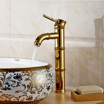 bamboo shape deck mount brass & cold basin faucet tap golden one hole countertop mixer taps [golden-3285]