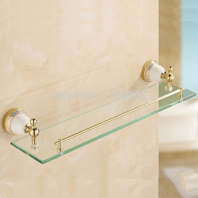 bathroom accessories solid brass golden finish with tempered glass,single glass shelf bathroom shelf 5613 [bathroom-shelf-898]