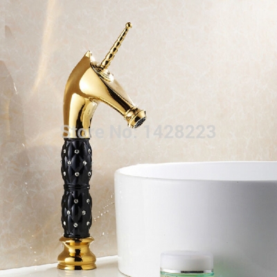 bathroom polished golden beautifull "horse shape " basin sink mixer faucet deck mounted countertop basin faucet [golden-3254]
