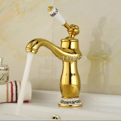 beautifull deck mounted solid copper golden basin faucet and cold water one handle