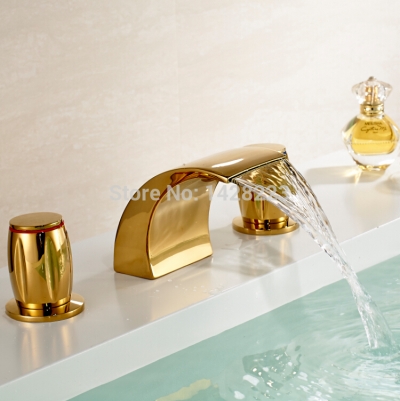high-quality brass waterfall basin vanity sink faucet bathroom torneira banheiro and cold water [golden-3233]