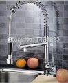 chrome finished single handle double spout kitchen faucet deck mounted kitchen vessel sink mixer tap