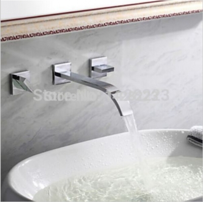 chrome finished wall mounted basin sink faucet double handles bathroom vessel sink mixer taps