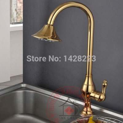 creative deck mounted waterfall sprayer kitchen sink faucet golden polished single handle and cold water [golden-3217]