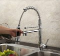 deck mounted chrome brass ktchen faucet dual swivel spouts spring kitchen vessel sink mixer tap