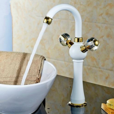 double handle crystal basin tap sink faucet water faucet antique gold grilled white paint washbasin faucet jr-834b [golden-bathroom-faucet-3516]