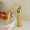 gorgeous golden polished tall countertop vessel sink faucets bathroom basin mixer tap