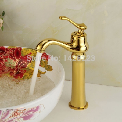gorgeous golden polished tall countertop vessel sink faucets bathroom basin mixer tap [golden-3246]