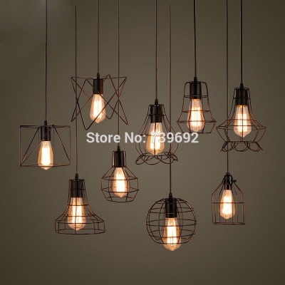 loft lamp vintage pendant light led light balck iron metal cage lampshade warehouse style lighting light fixture
