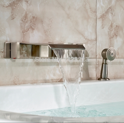 luxury good-quality wall mounted bathroom tub mixer faucet brushed nickel three handles bathtub faucet