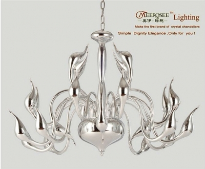 modern swan light iron silver chandelier lamp swan lighting chrome color 18 arms [pendant-light-7231]
