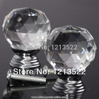 new 2pcs crystal glass clear door knobs handles mabel 30mm drawer kitchen silver