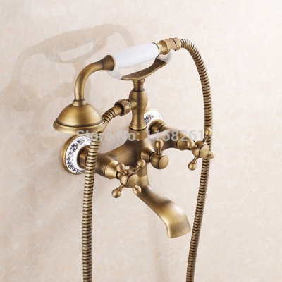 new arrival rain shower faucets with ceramic mixer tap antique brass bath shower faucet set bathtub faucet 6761af [antique-finish-shower-set-562]