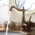 new arrivel deck mounted single handle bathroom sink mixer faucet/ crane/ tap antique brass and cold water al-9966f
