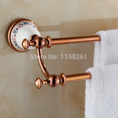 new design rose gold plated bathroom wall mounted solid brass dual towel bars bathroom accessories xl-3312e [towel-bar-8347]