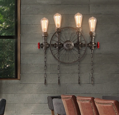 nordic industrial vintage creative wheel wall lamp bedroom restaurant bar decoration water pipe wall light