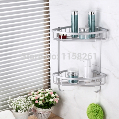 two layer bathroom rack space aluminum towel washing shower basket bar shelf /bathroom accessories 2515 [bathroom-shelf-925]