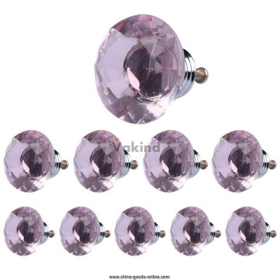 v1nf 10x diamond shape crystal glass drawer cabinet pull handle knob light pink [Door knobs|pulls-2195]