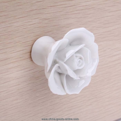 vintage rose flower ceramic door knob white creative chest of drawer dresser cupboard pull handle [Door knobs|pulls-1609]