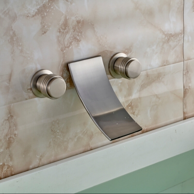 wall mount nickel brushed bathroom sink basin faucet dual handle waterfall mixer water taps [brushed-nickel-1161]