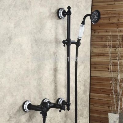 wall mounted black bathroom faucet bath tub mixer tap with hand shower head shower faucet sy-015r [black-finish-bath-shower-set-1048]