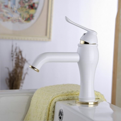 whole and retail deck mounted waterfall grilled white paint golden brass bathroom basin faucet single handle mixer 5849-11e