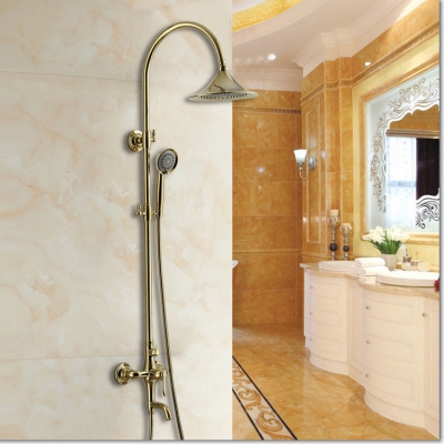 whole and retail euro style luxury golden bathroom tub shower faucet 8" rainfall shower bath mixer faucets yls5849-a [gold-finish-shower-set-3195]
