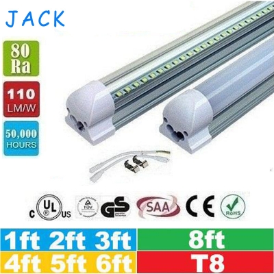 100pcs 1ft 2ft 3ft 4ft 5ft 6ft 8ft t8 led tubes light 18w 22w 28w 36w 45w integrated led fluorescent tube lamp ac 110-240v