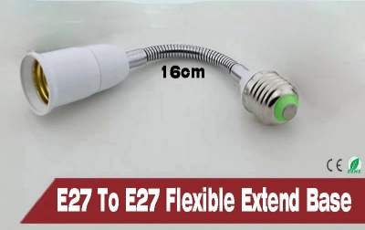 1pcs/lot e27 to e27 flexible 16cm extend base led light bulb lamp holder conversion adapter ; colour and lustre is white