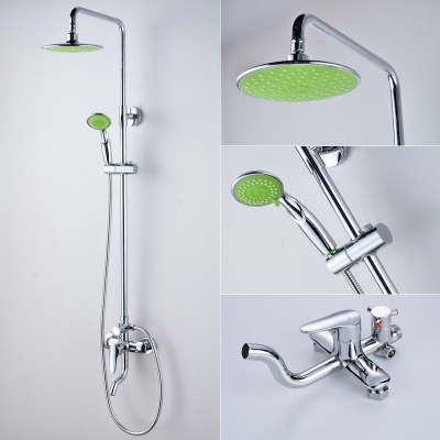 2014 euro whole bathroom luxury chrome rain shower head arm set faucet with handy unit tap green color 915 [chrome-finish-shower-set-1864]