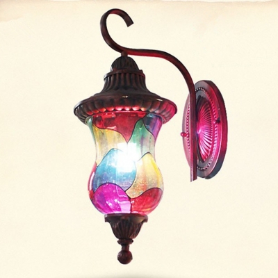 2015 european hand painting colorful glass bar warm bohemia wall lamp vintage iron bedroom led wall lamp